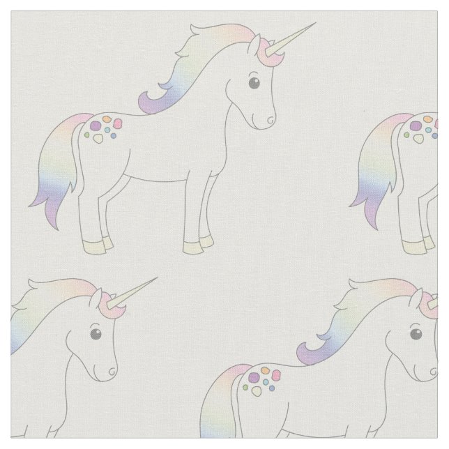 Unicorn Pastel Rainbow White Fabric (Close Up)