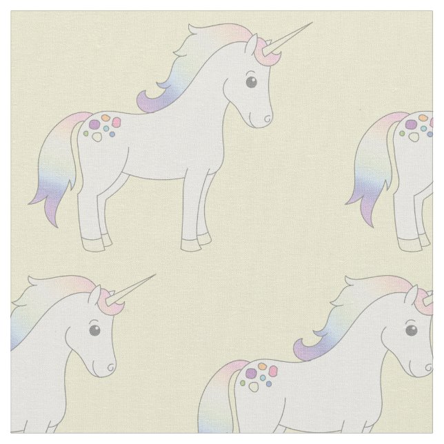 Unicorn Pastel Rainbow Yellow Fabric (Close Up)