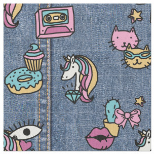 unicorn patches denim fabric