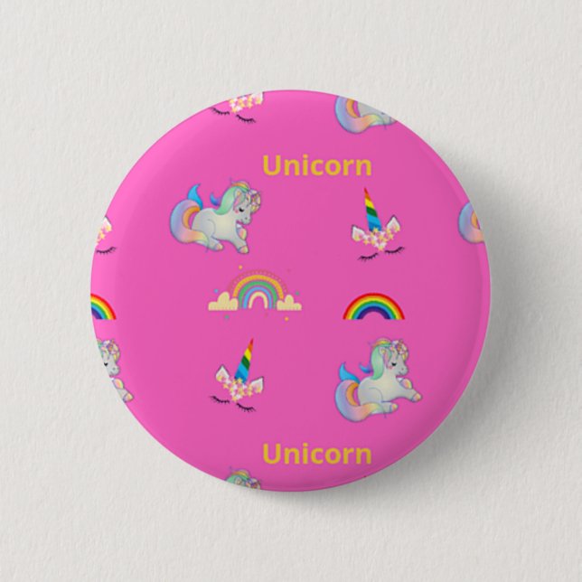 Unicorn pattern on pink 6 cm round badge (Front)