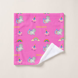 Unicorn pattern on pink wash cloth