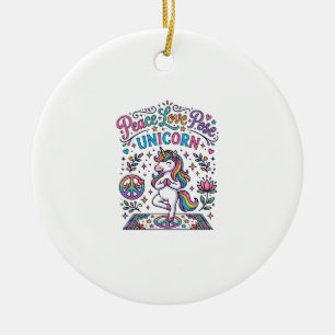 Unicorn Peace Love Pose Unicorn White Background S Ceramic Tree Decoration
