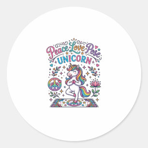 Unicorn Peace Love Pose Unicorn White Background S Classic Round Sticker