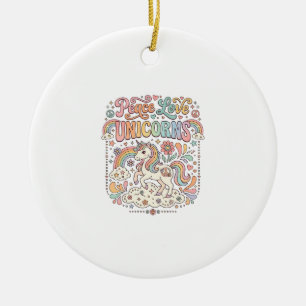 Unicorn Peace Love Unicorns Adorable Vector Design Ceramic Tree Decoration