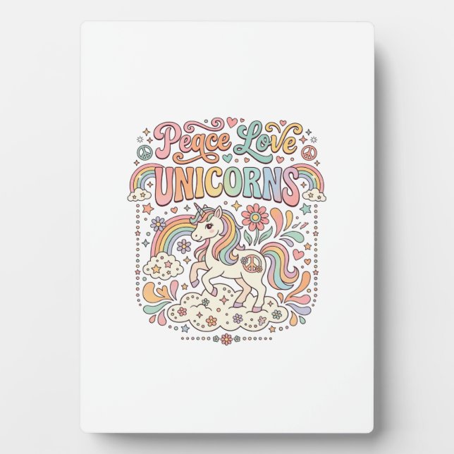 Unicorn Peace Love Unicorns Adorable Vector Design Plaque (Front)