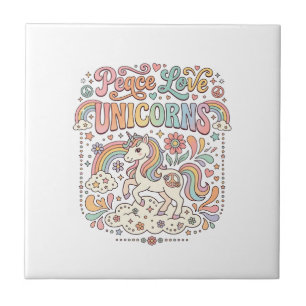 Unicorn Peace Love Unicorns Adorable Vector Design Tile