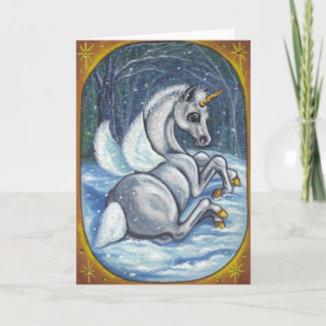 UNICORN PEGASUS FOAL Winter Note Card (Front)