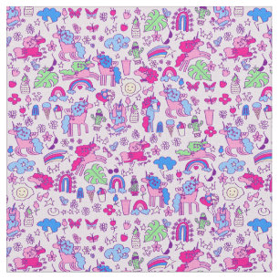 unicorn pegasus horse rainbow doodle fabric