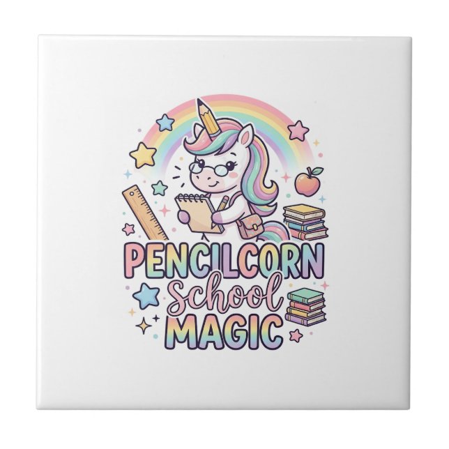 Unicorn Pencilcorn School Magic Adorable Sticker a Tile (Front)