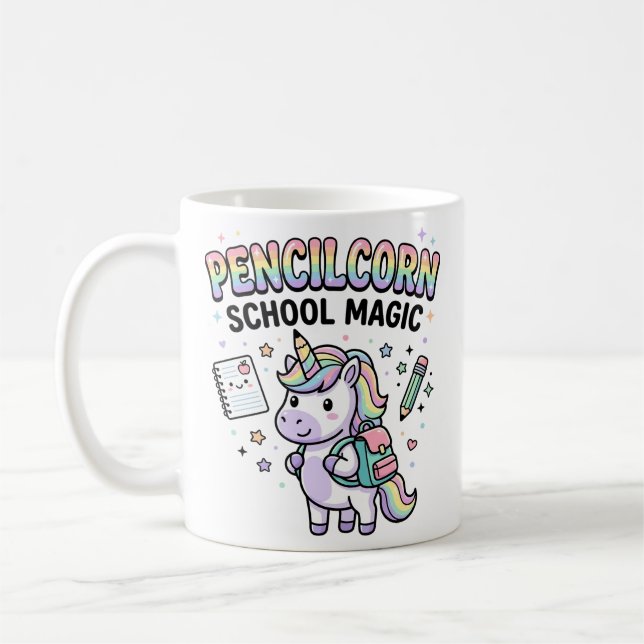 Unicorn Pencilcorn School Magic Charming Merch Des Coffee Mug (Left)