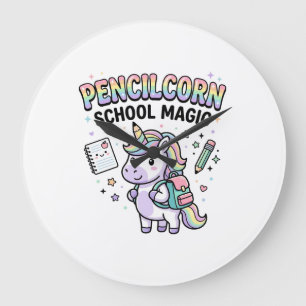 Unicorn Pencilcorn School Magic Charming Merch Des Large Clock