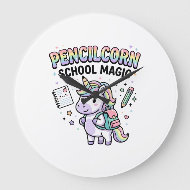 Unicorn Pencilcorn School Magic Charming Merch Des Large Clock (Front)