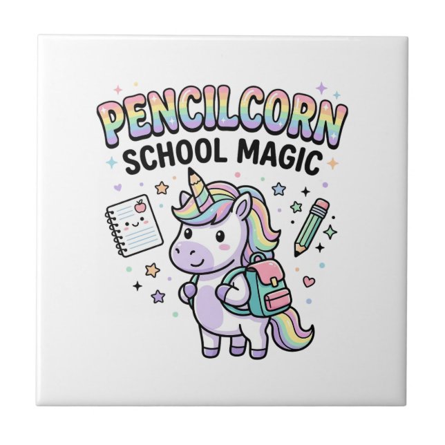 Unicorn Pencilcorn School Magic Charming Merch Des Tile (Front)