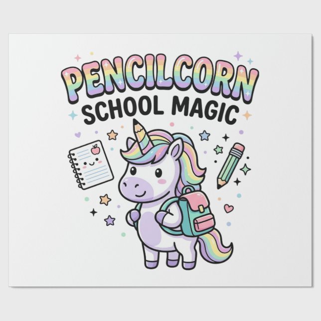 Unicorn Pencilcorn School Magic Charming Merch Des Wrapping Paper (Flat)