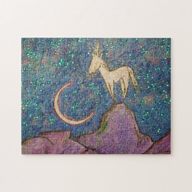 Unicorn perched on a mountain with the crescent mo jigsaw puzzle (Horizontal)