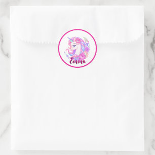 unicorn & personalise your name classic round sticker