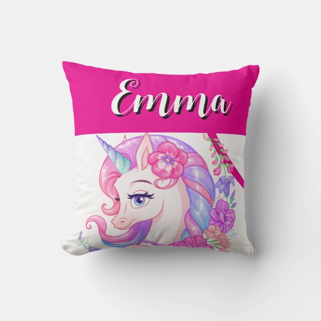 unicorn & personalise your name  cushion (Front)