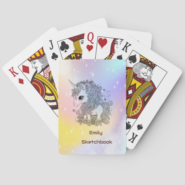 Unicorn personalised for kids sketchbook drawing playing cards (Back)