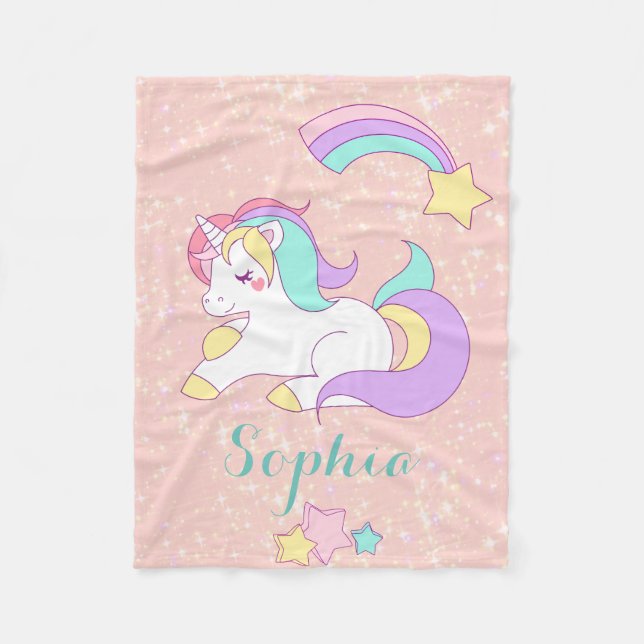 Unicorn Personalised Magical Glitter Fleece Blanket (Front)