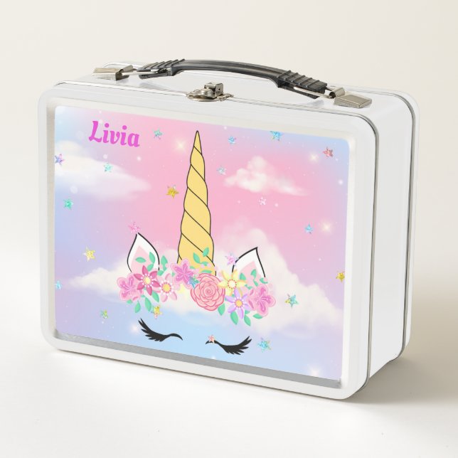 Unicorn Personalised  metal lunch box (Front)