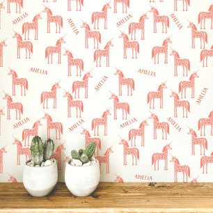 Unicorn Personalised Name Pink Wallpaper