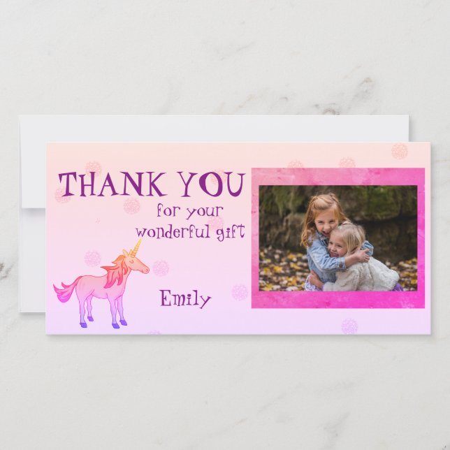 Unicorn Personalised Thank you Photo (Front)
