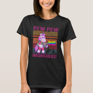 Unicorn Pew Pew Madafakas Vintage Crazy Cat Funny  T-Shirt