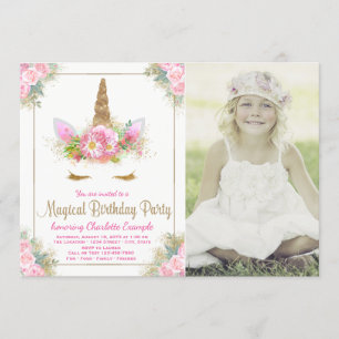 Unicorn Photo Birthday Party Invitations