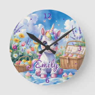 Unicorn Picnic Wall Clock – Editable Name