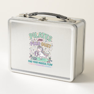 Unicorn Pilates and Pixie Dust Bold Typography T-S Metal Lunch Box