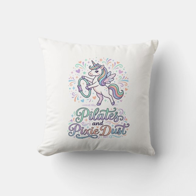 Unicorn Pilates and Pixie Dust White Background Ve Cushion (Front)