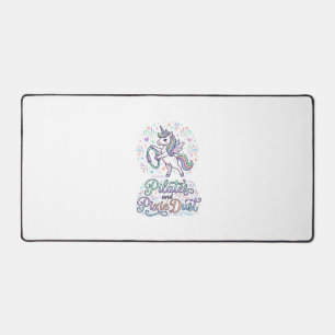 Unicorn Pilates and Pixie Dust White Background Ve Desk Mat