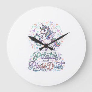 Unicorn Pilates and Pixie Dust White Background Ve Large Clock