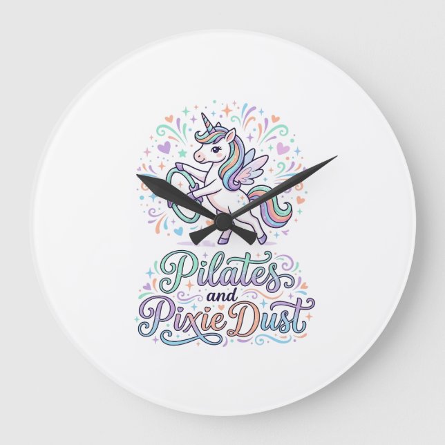 Unicorn Pilates and Pixie Dust White Background Ve Large Clock (Front)