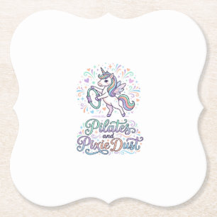 Unicorn Pilates and Pixie Dust White Background Ve Paper Coaster