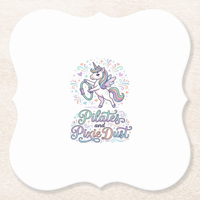 Unicorn Pilates and Pixie Dust White Background Ve Paper Coaster (Front)