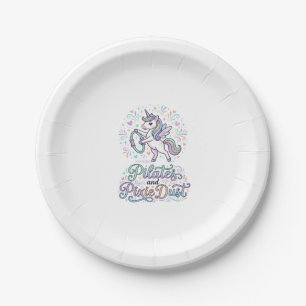 Unicorn Pilates and Pixie Dust White Background Ve Paper Plate