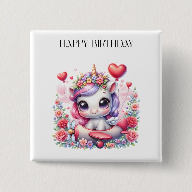 Unicorn Pilot Birthday 15 Cm Square Badge (Front)