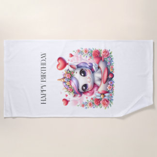 Unicorn Pilot Birthday Beach Towel