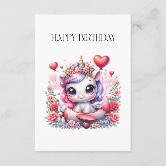 Unicorn Pilot Birthday Enclosure Card (Front)