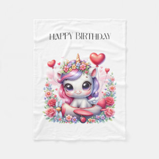 Unicorn Pilot Birthday Fleece Blanket