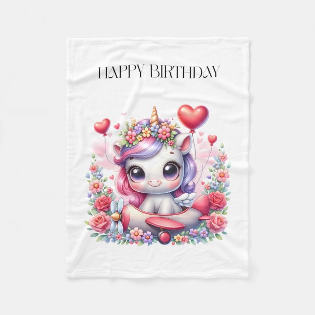 Unicorn Pilot Birthday Fleece Blanket (Front)