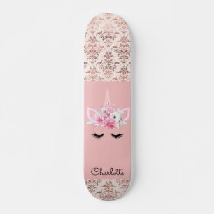Unicorn Pin Damask Personalised Skateboard