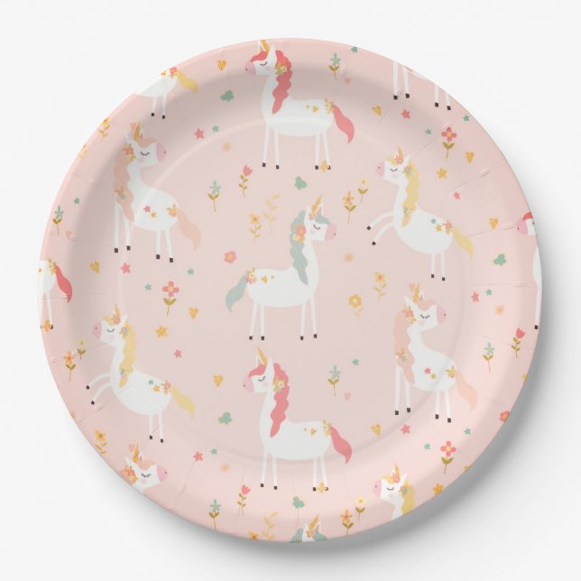 Unicorn Pink 9" Paper Plates (Front)