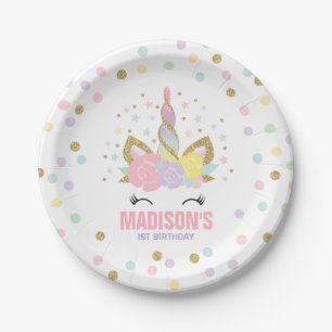 Unicorn Pink And Gold Paper Plate 7" Paper Plates