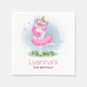 Unicorn Pink Ballerina Watercolor Floral Napkin