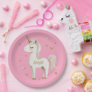 Unicorn Pink Birthday Party Personalized Paper Plate