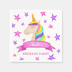 Unicorn Pink Colourful Stars   Birthday Party Napkin