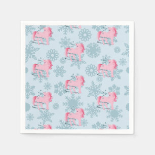 Unicorn Pink  Cute Girl Whimsical Snowflakes Napkin