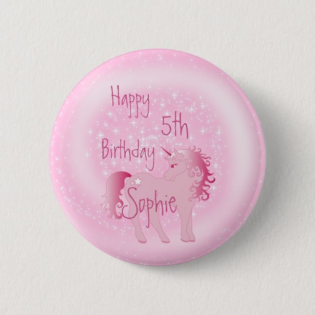 Unicorn Pink  Cute Girly Age Birthday 6 Cm Round Badge (Front)
